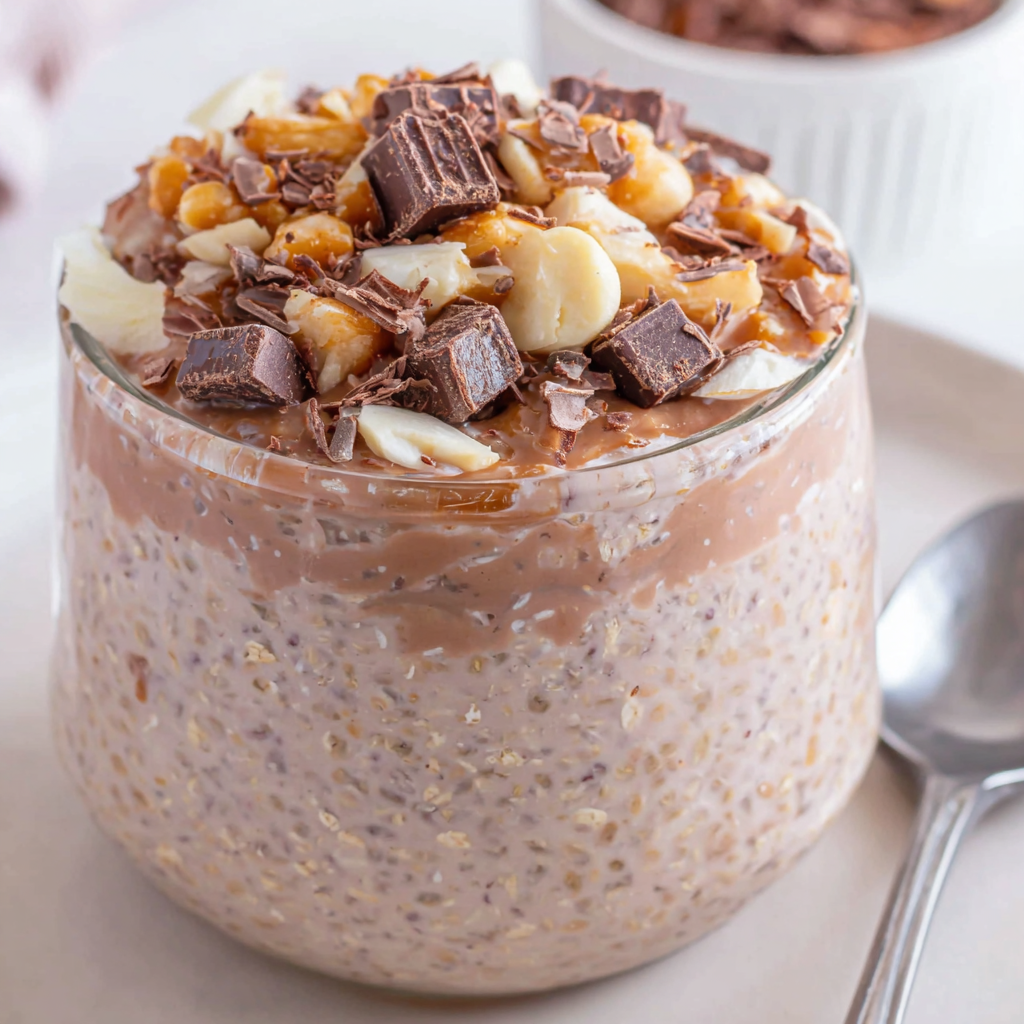 The Only High Protein Overnight Oats You’ll Ever Need 1 Creamy high protein overnight oats in a jar topped with fresh berries and a drizzle of nut butter